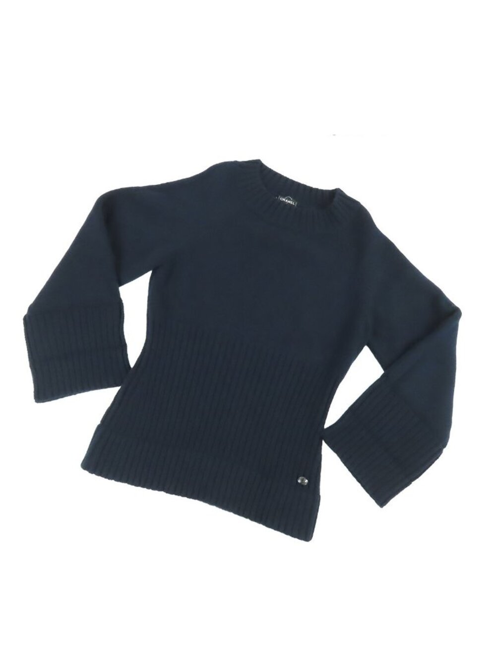 Chanel Knit Navy Cashmere Long Sleeve Sweater Top 38